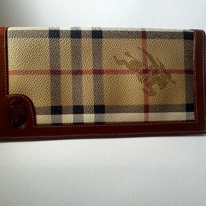 Burberry Tan Plaid Leather-Trim Money Clip